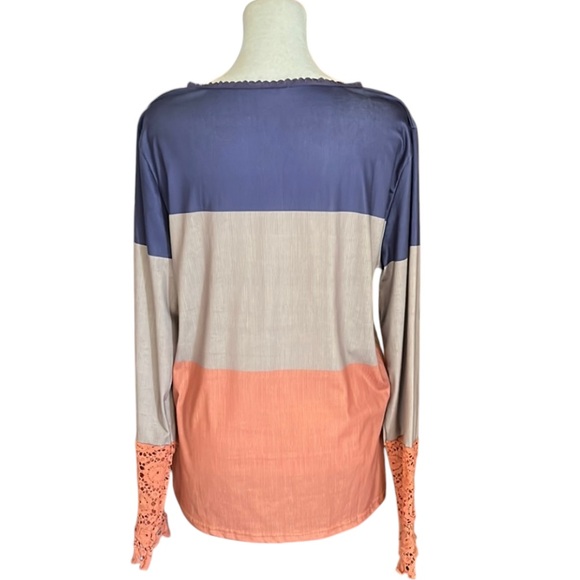 Unbranded Colorblock Crochet Lace Sleeve Henley Shirt Size XL - Picture 3 of 9